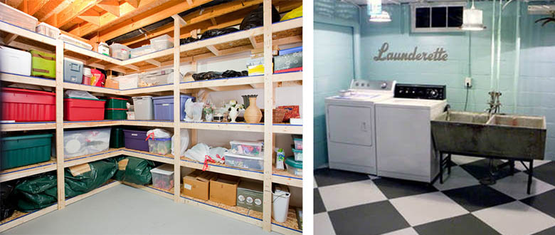 basement shelving and laundry space case design remodeling